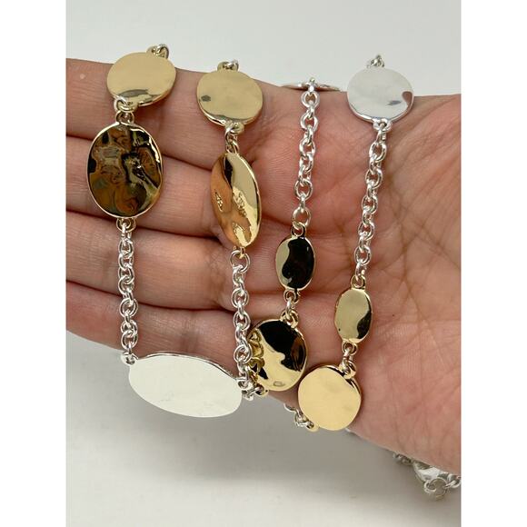 Swarovski Silver and Gold Tone Hammered Disc Necklace - Picture 6 of 7